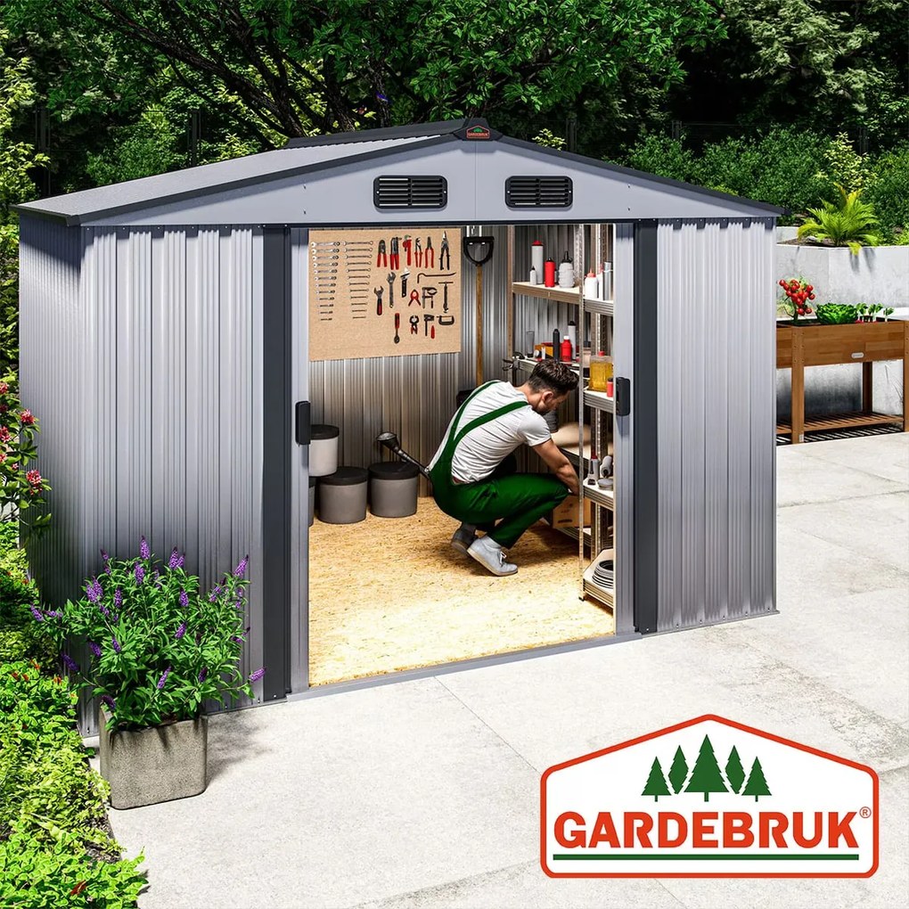 Abrigo jardim para ferramentas em metal 260x205x180cm cinzento metálico