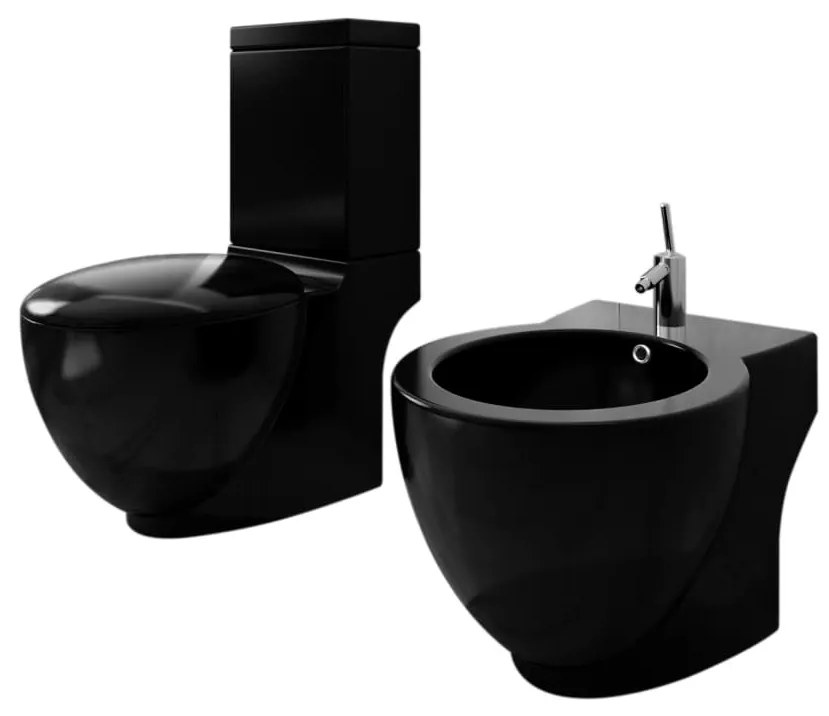 270060 vidaXL Conjunto com sanita e bidé cerâmica preto