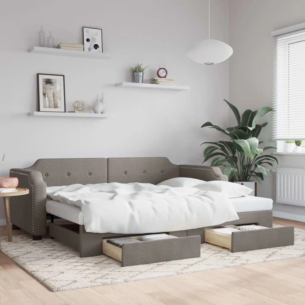 Sofá-cama c/ gavetão/gavetas 80x200 cm tecido cinza-acastanhado