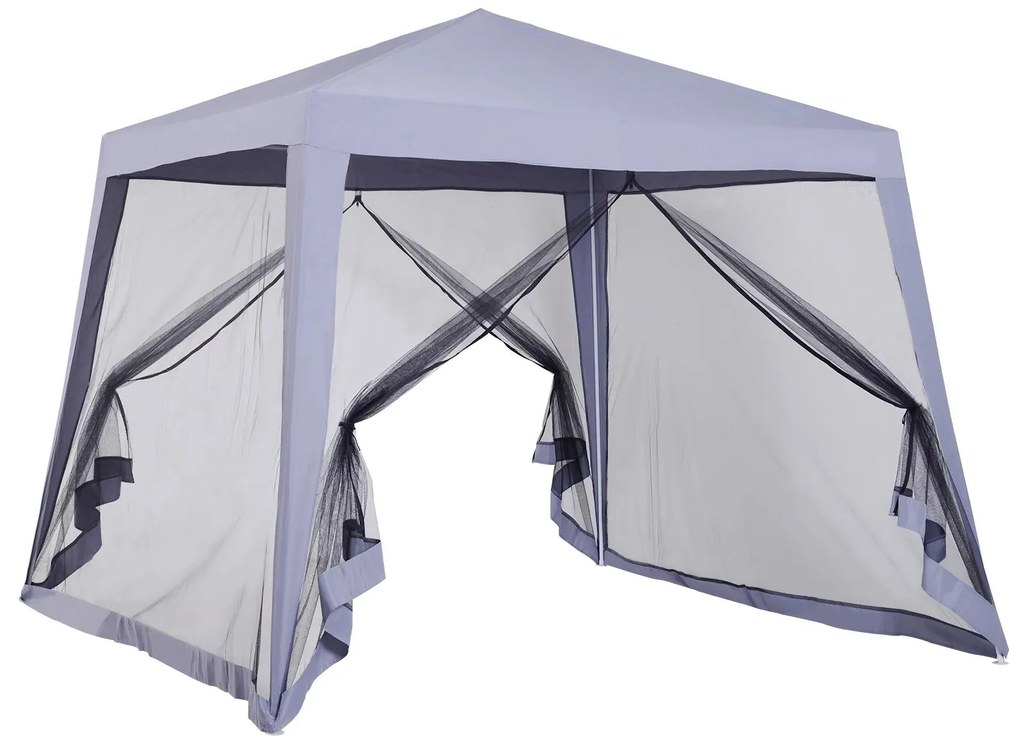 Outsunny Tenda de Jardim 3x3m com 4 Partes Laterais Mosquiteiro com Zíper Proteção UV para Patio Cinza