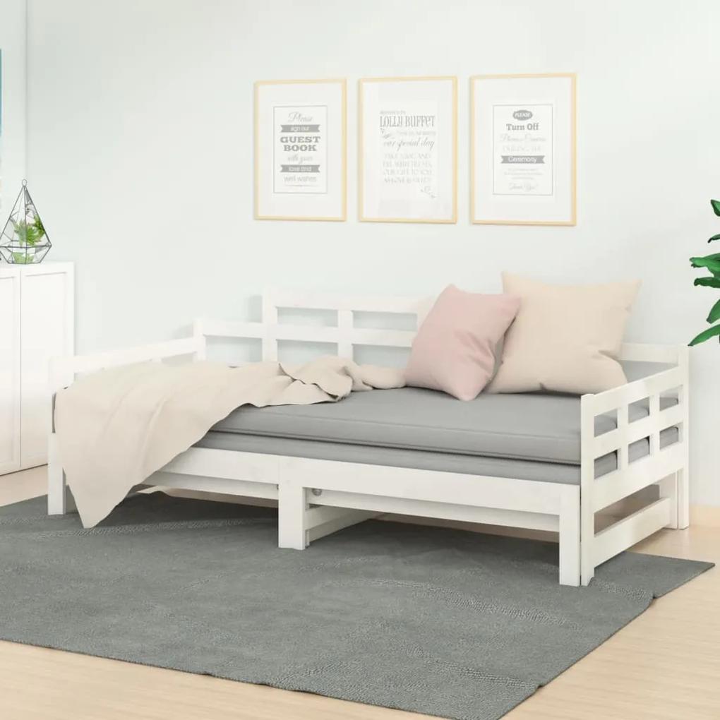 820353 vidaXL Estrutura sofá-cama de puxar pinho maciço branco 2x(90x190) cm