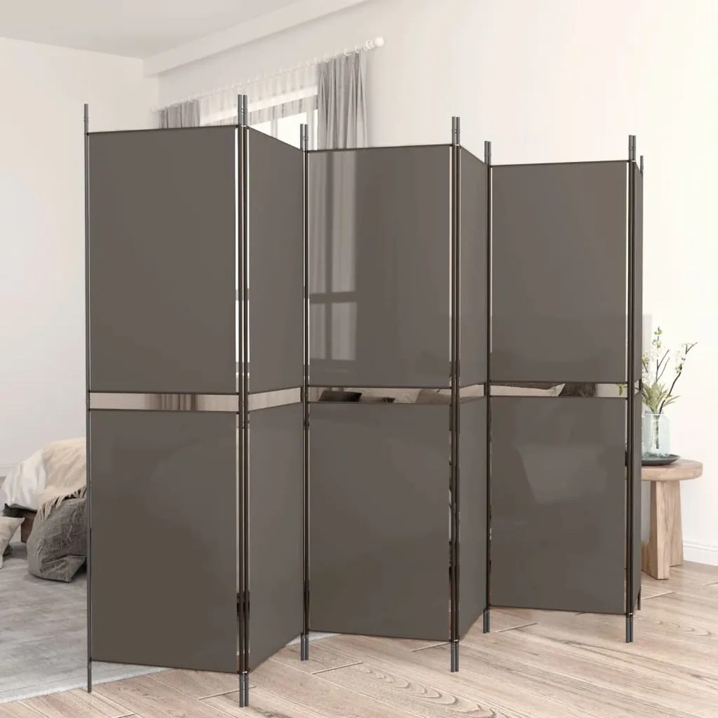 vidaXL Biombo/divisória com 6 painéis 300x180 cm tecido antracite