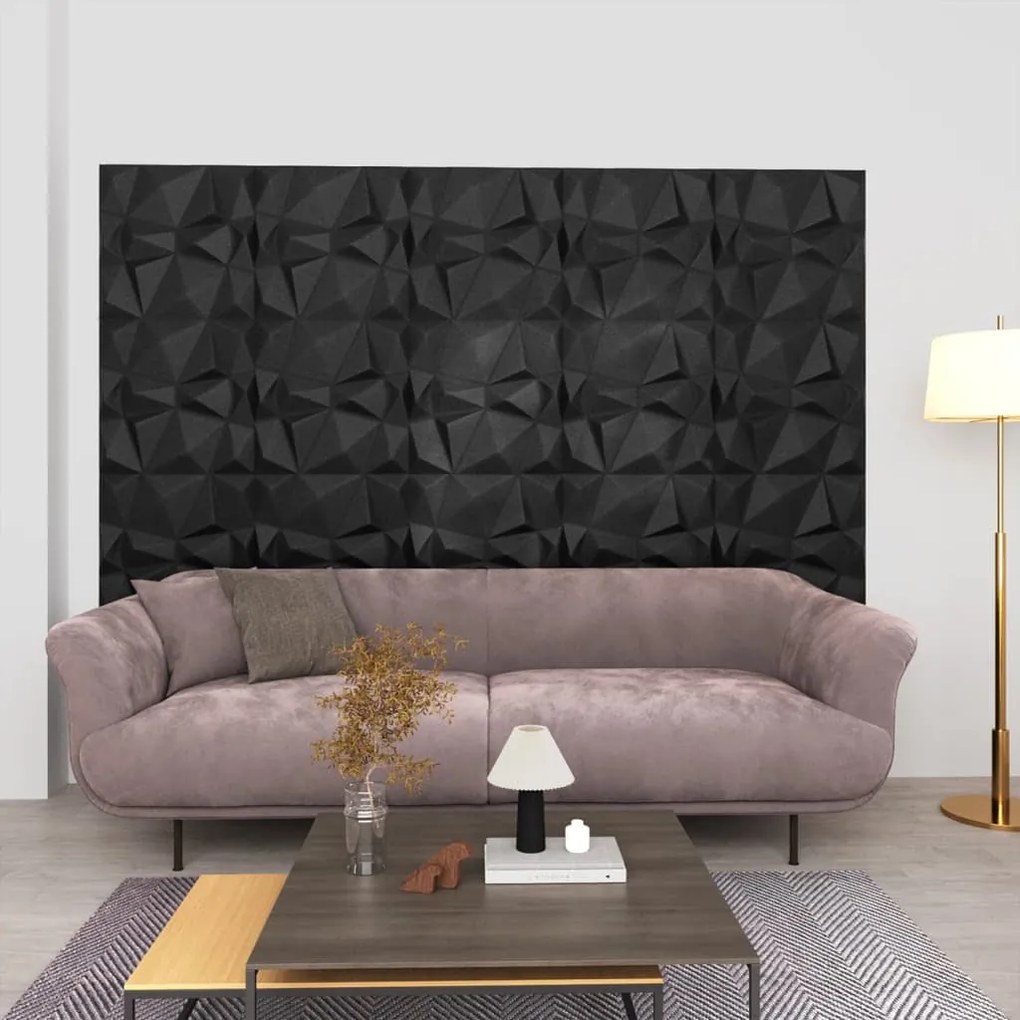 150916 vidaXL Painéis de parede 3D 48 pcs 50x50 cm 12 m² preto diamante