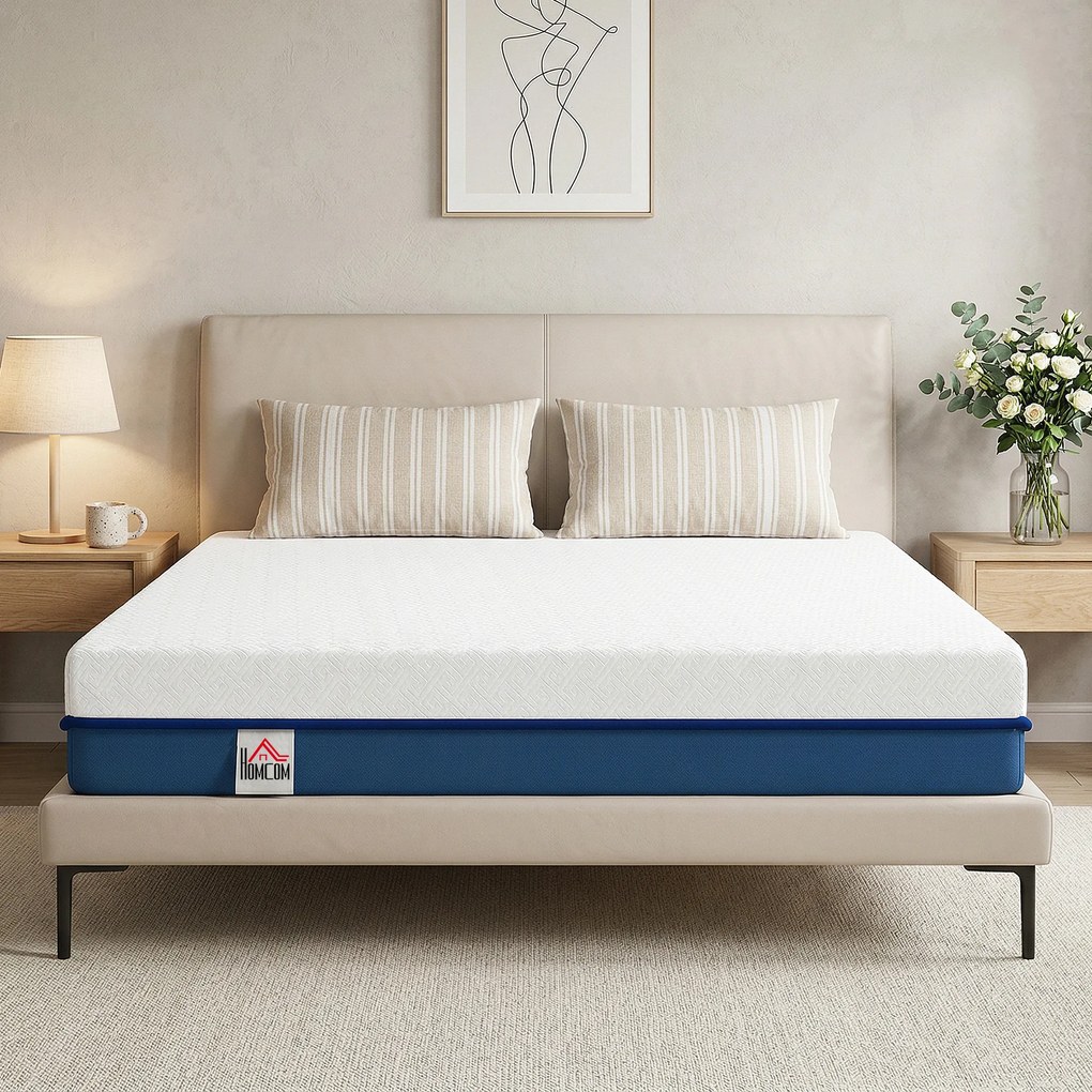 Colchão 140 x 190 cm, colchão para duas pessoas, espuma viscoelástica com chá verde, capa removível e lavável, firmeza média