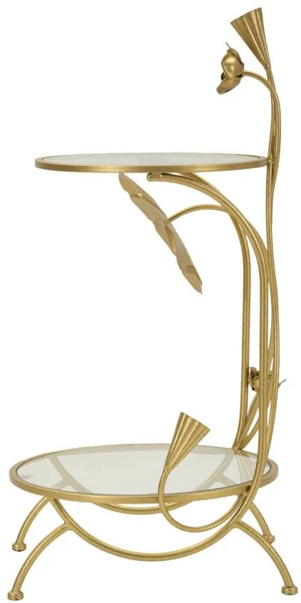 MESA DE APOIO COM 2 PRATELEIRAS E FLORES Ø 40x78 CM DOURADO