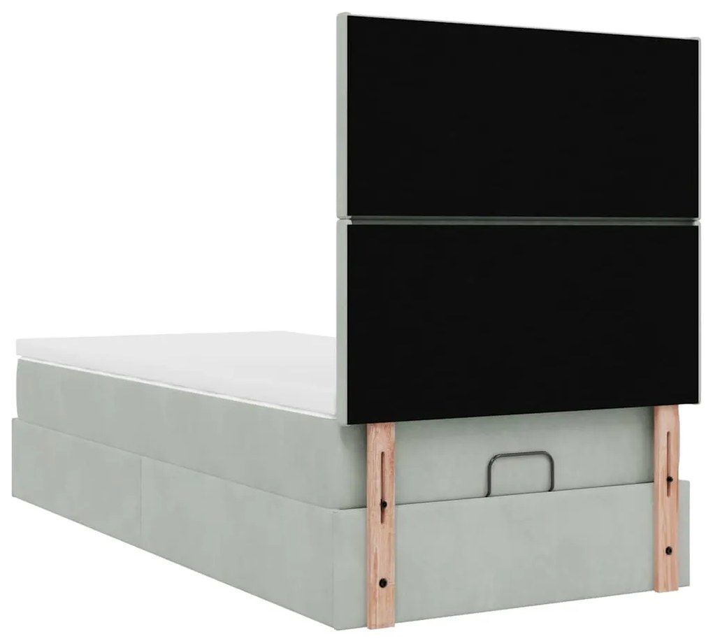 Estrutura cama otomana colchões 80x200 cm veludo cinzento claro