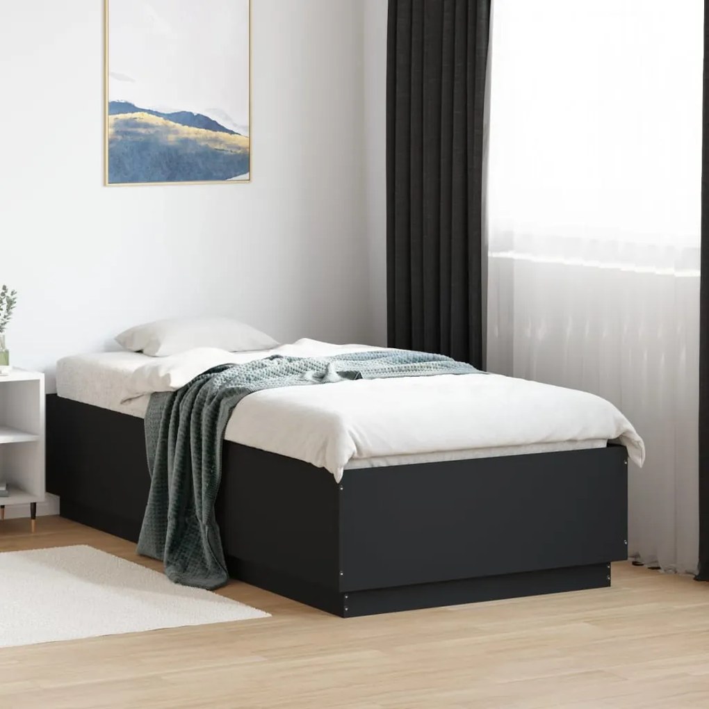 Estrutura cama c/ luzes LED 75x190cm derivados de madeira preto