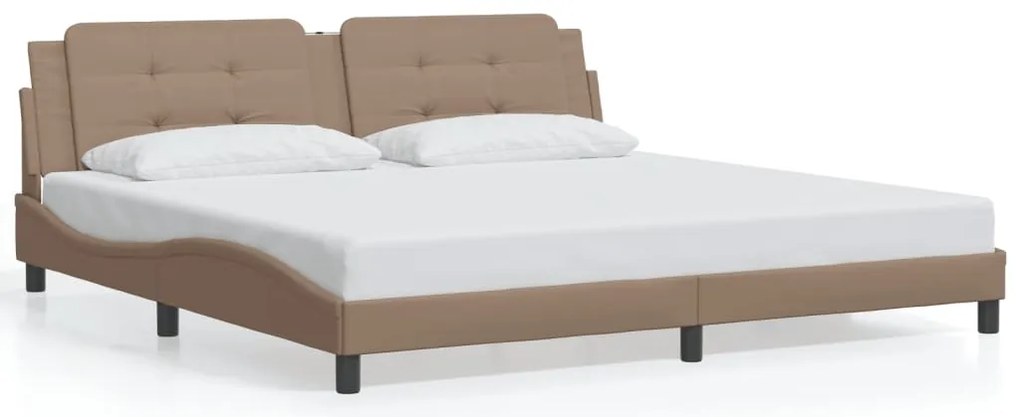 Estrutura cama c/ luzes LED 200x200 cm couro artif. cappuccino