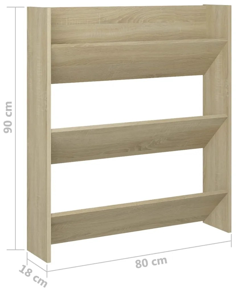 Sapateiras de parede 2 pcs 80x18x90 cm contrap. carvalho sonoma