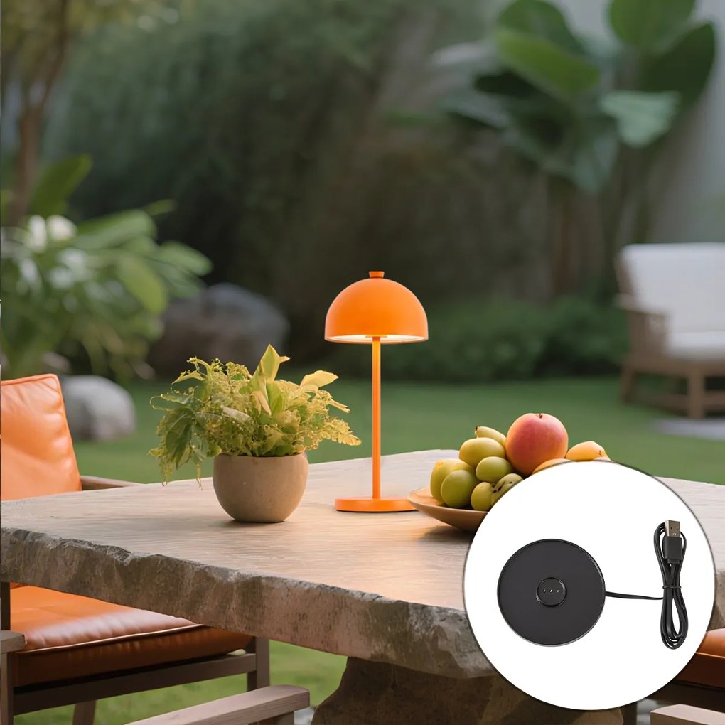 Candeeiro de mesa laranja com LED IP54 recarregável com estação de carregamento - Squirrel