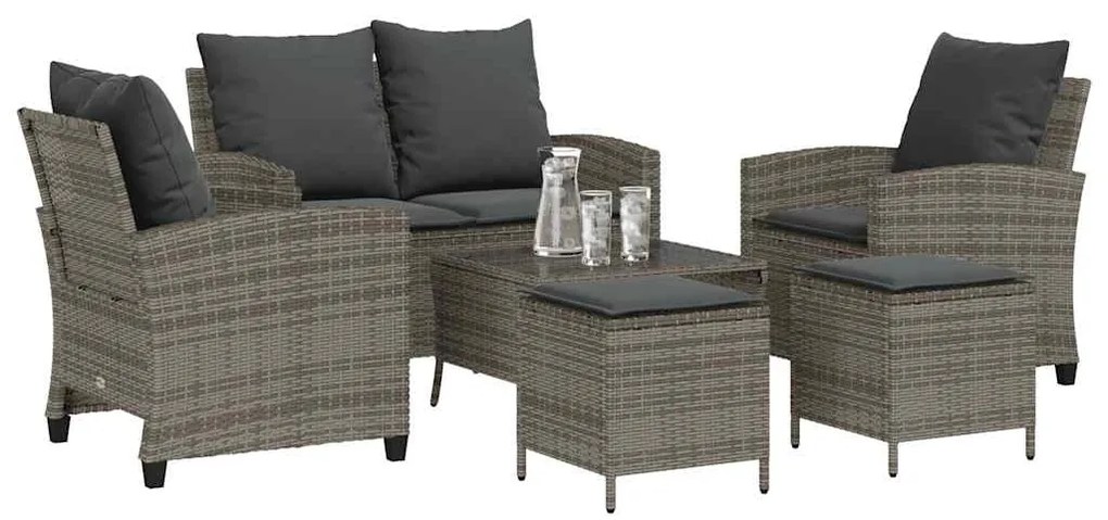 6 pcs conjunto sofás de jardim com almofadões vime cinzento