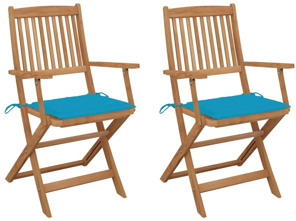 3064594 vidaXL Cadeiras de jardim dobráveis c/ almofadões 2 pcs acácia maciça