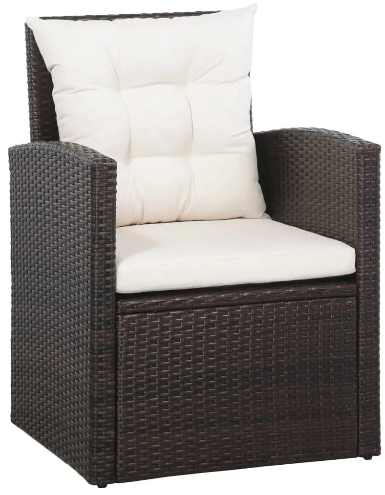 5 pcs conjunto lounge jardim c/ almofadões vime PE castanho