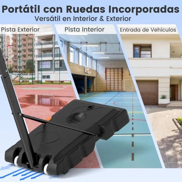 Cesto de basquetebol portátil ajustável 225-305 CM para exterior com tabela para crianças e adultos