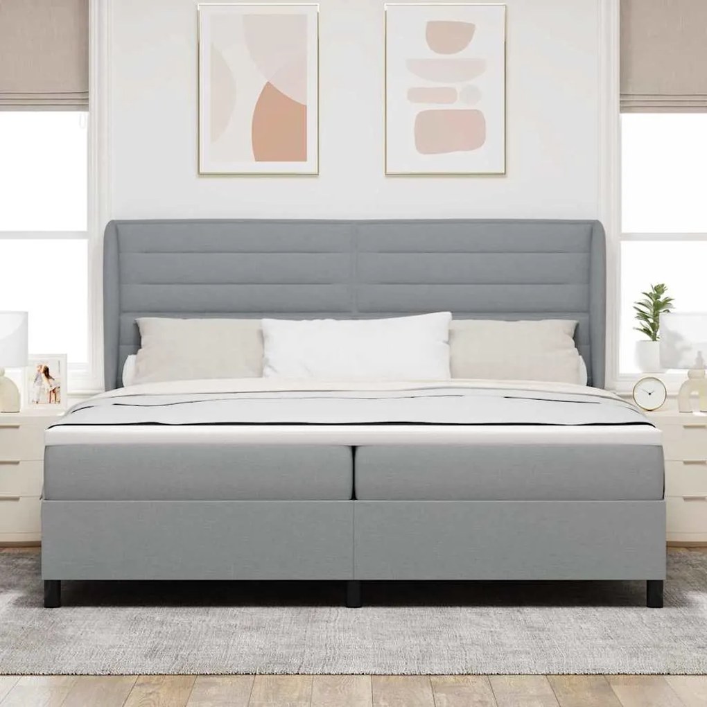 vidaXL Cama Box com Colchão Cinza Claro 200x200 cm