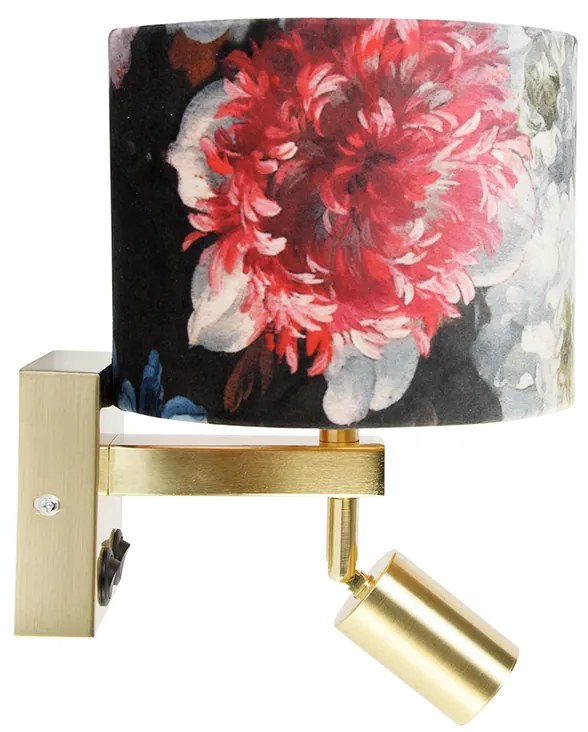 Candeeiro de parede em latão com luz de leitura e abat-jour 18 cm flores - Brescia Moderno