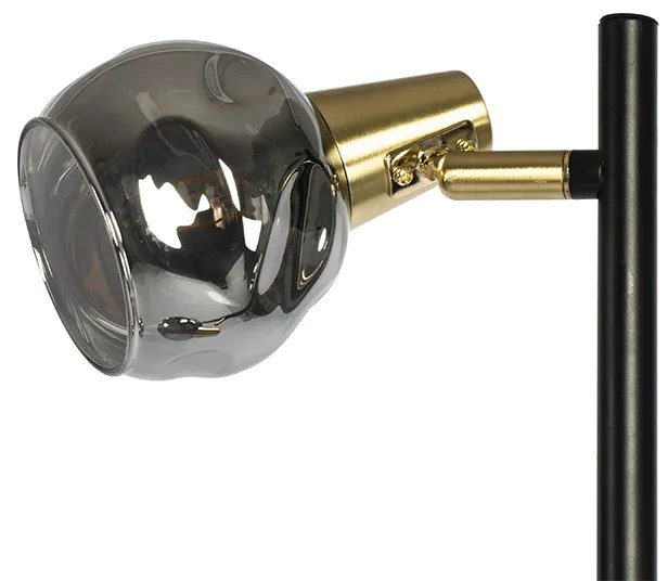 Candeeiro de pé Art Deco preto e dourado com vidro fumê 3 luzes - VIDRO Art Deco