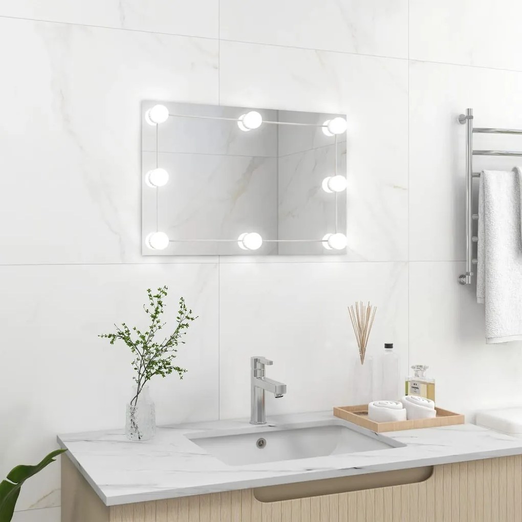 vidaXL Espelho de parede com luzes LED vidro retangular