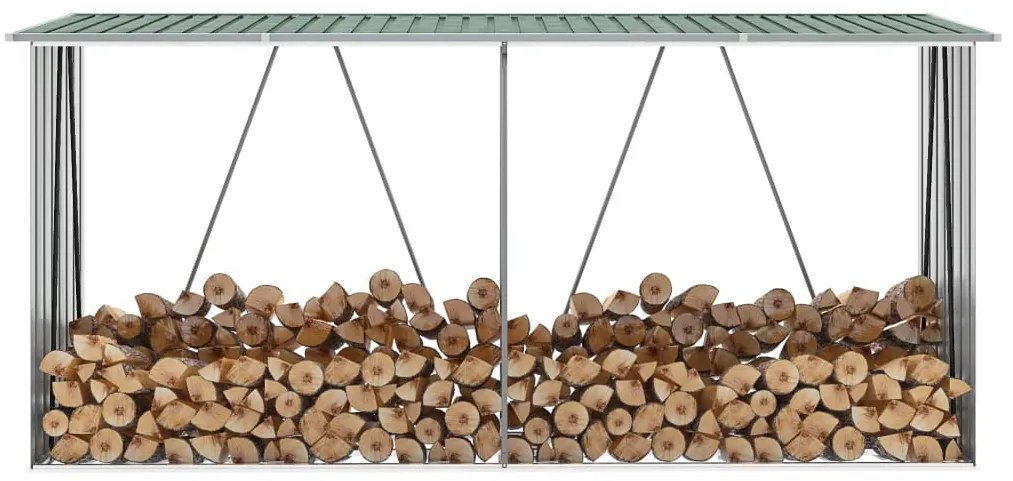 47083 vidaXL Abrigo jardim p/ arrumação de troncos aço 330x84x152cm verde