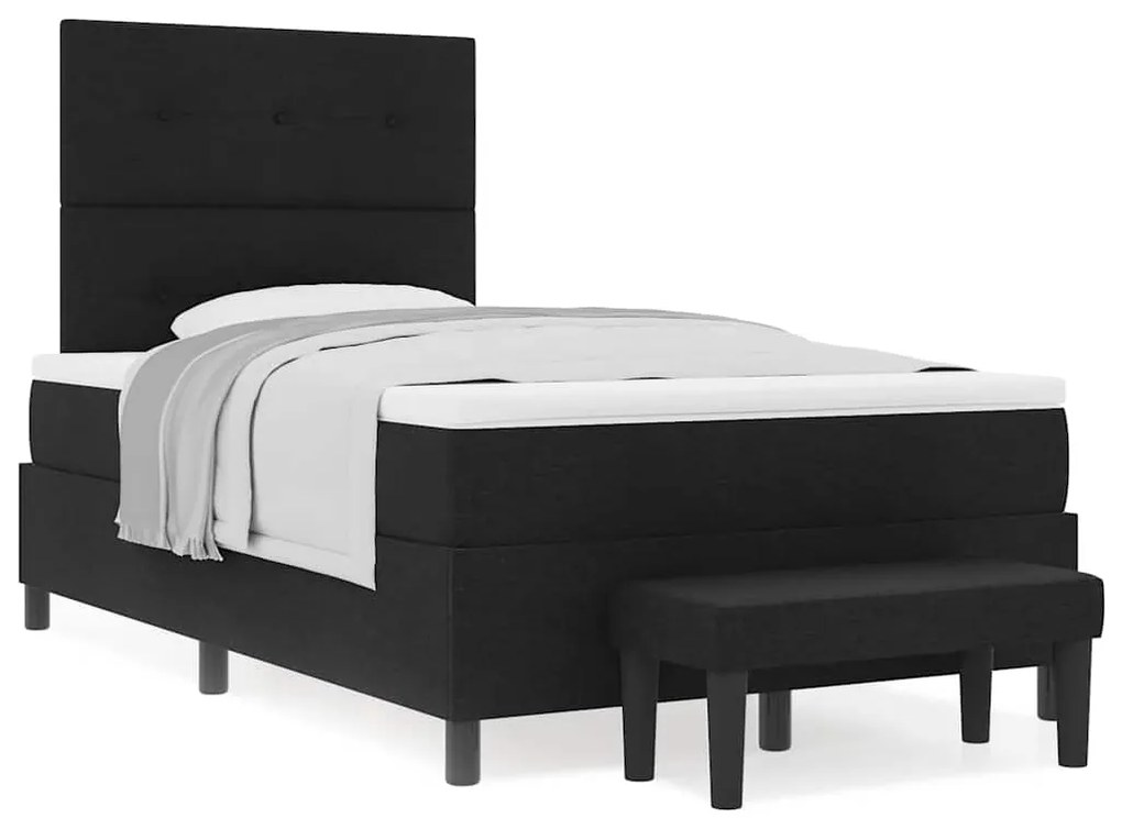 Cama Box Spring com Colchão e Banco Preto 120x200 cm Tecido