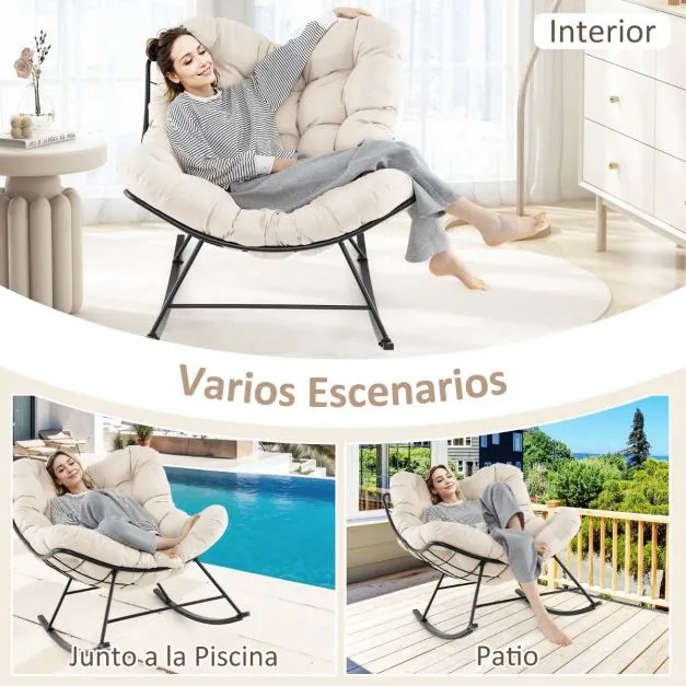 Cadeira de balanço para interior e exterior com almofada acolchoada, carga máxima de 205 kg bege