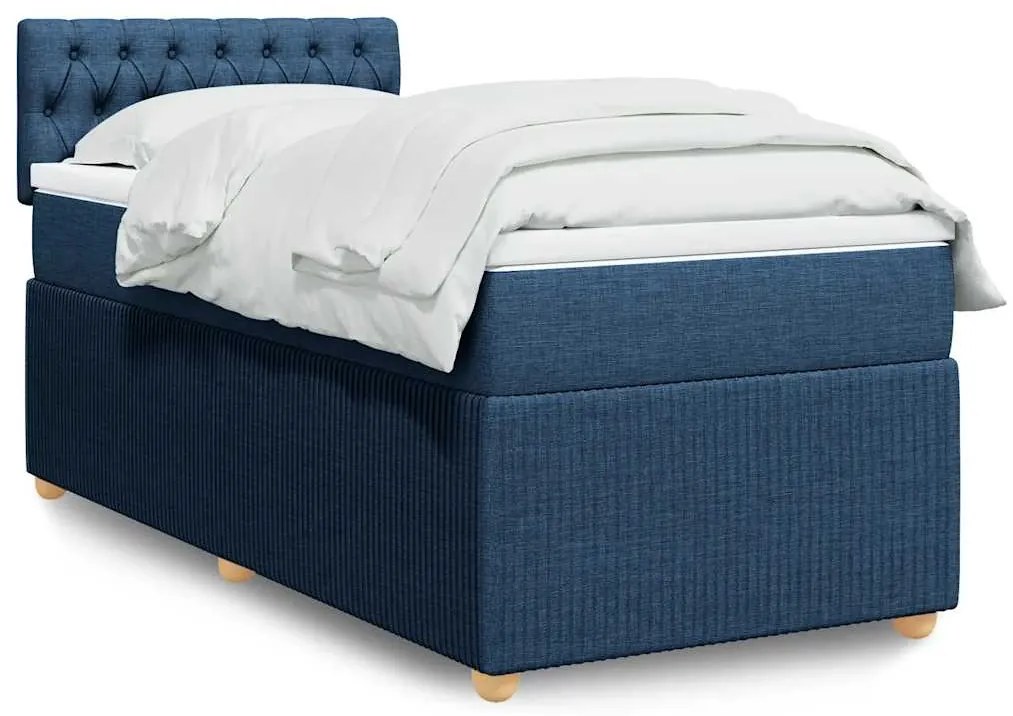 Cama com molas/colchão 90x190 cm tecido azul