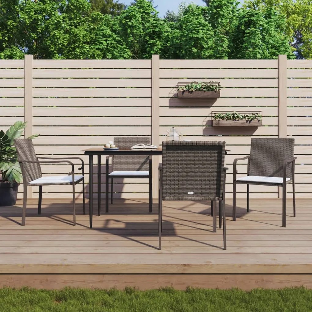 vidaXL 5 pcs conjunto de jantar p/ jardim c/ almofadões vime PE e aço