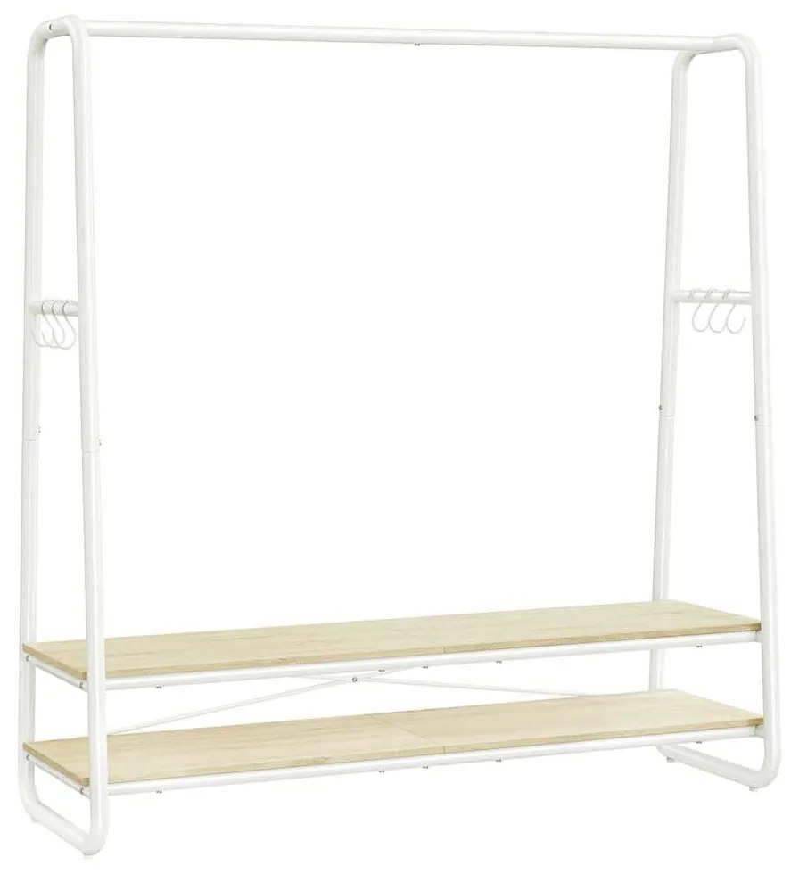 Guarda roupa aberto com 2 prateleiras e 6 ganchos laterais 45 x 138 x 160 cm bege natural + branco