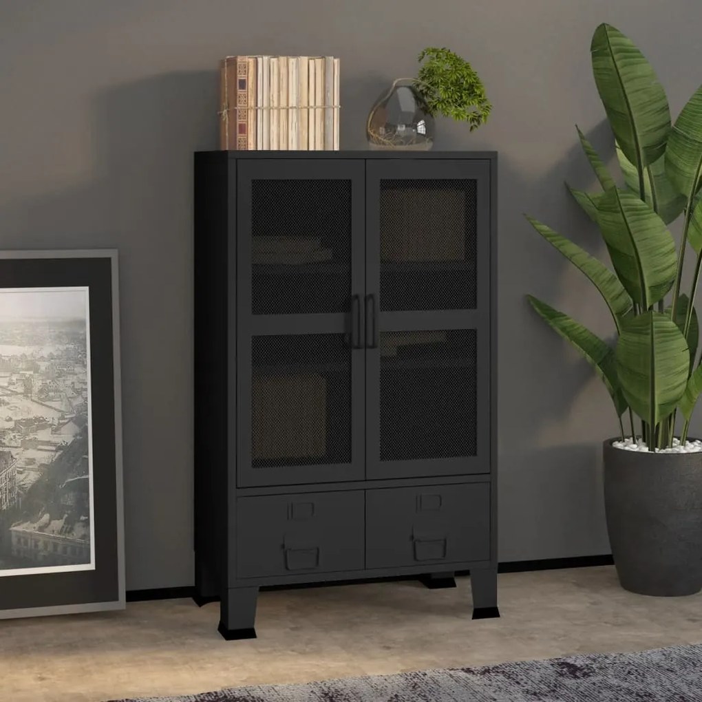 339621 vidaXL Aparador de arrumação industrial 70x40x115 cm metal preto