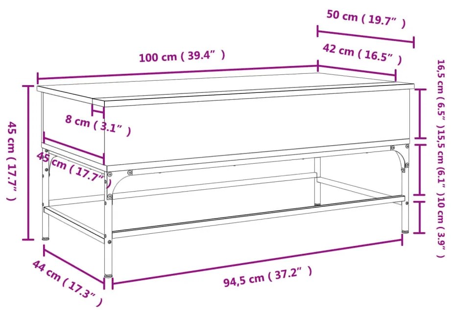 Mesa de centro 100x50x45cm deriv. madeira/metal carvalho sonoma