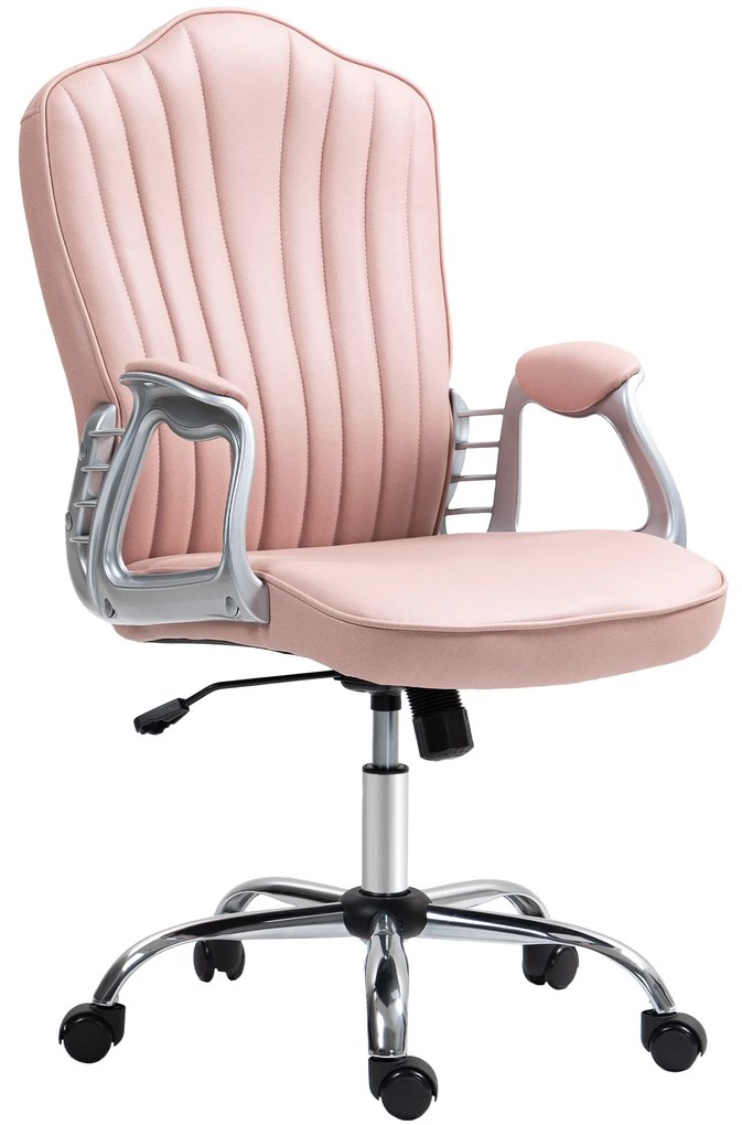 Cadeira de Escritório com Encosto Alto Cadeira para Secretária com Altura Ajustável Função Inclinável 61x62x106-116 cm Rosa