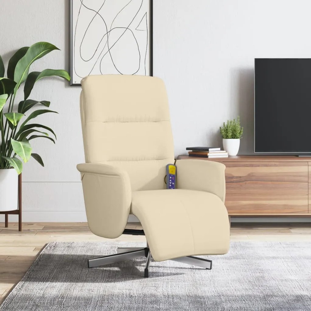 356579 vidaXL Cadeira de massagens reclinável com apoio de pés tecido creme