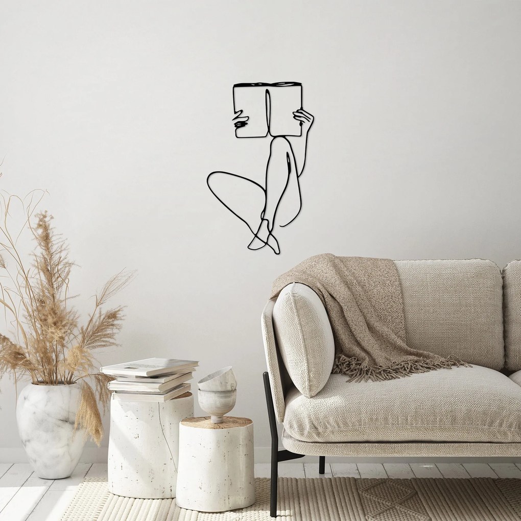 Acessório Decorativo de Parede em Metal Book Reading – Preto – 43 x 70