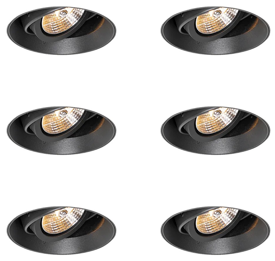 Conjunto de 6 focos embutidos modernos pretos GU10 AR70 redondos sem aro - Oneon
