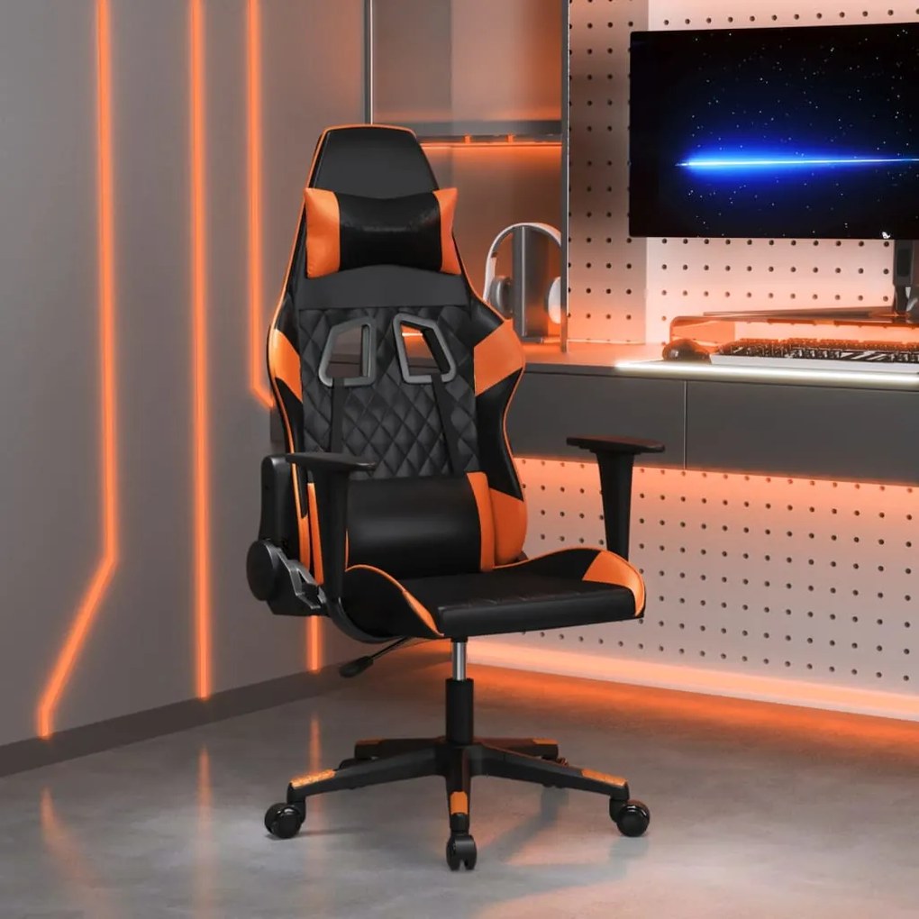 345517 vidaXL Cadeira gaming massagens couro artificial preto e laranja