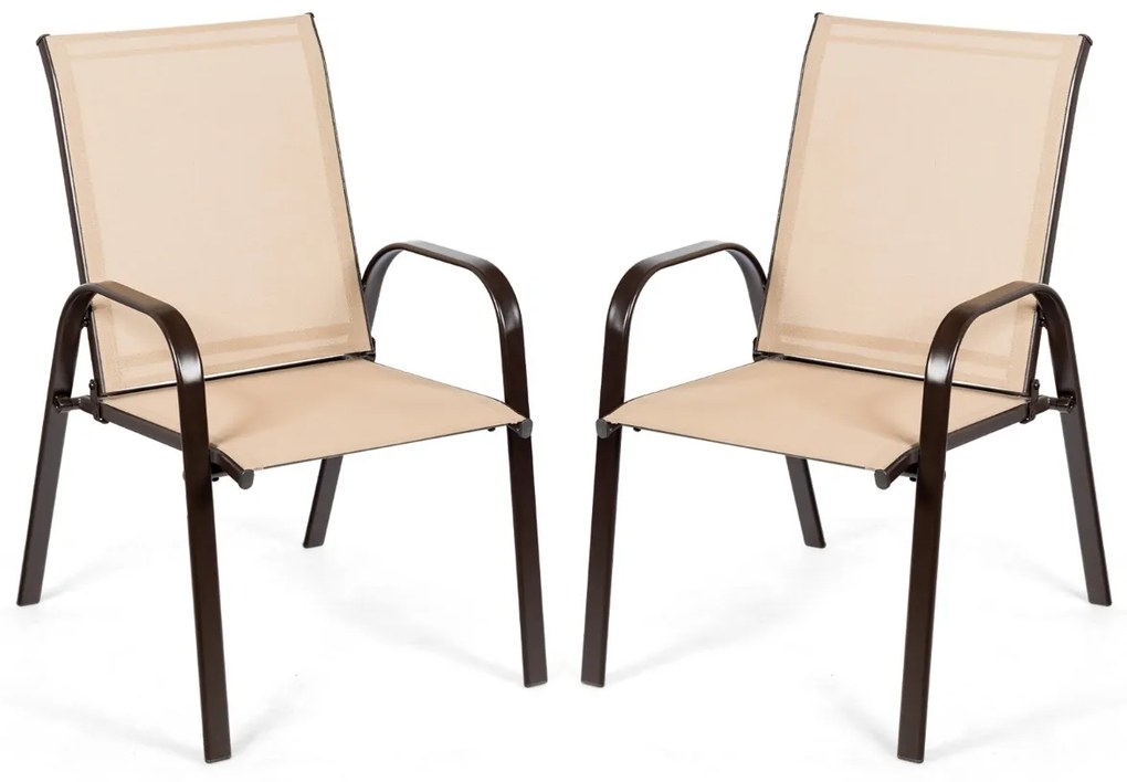 Conjunto de 2 cadeiras de jardim com braços curvos Tecido de secagem fácil Estrutura metálica reforçada Assento largo Assento Castanhas