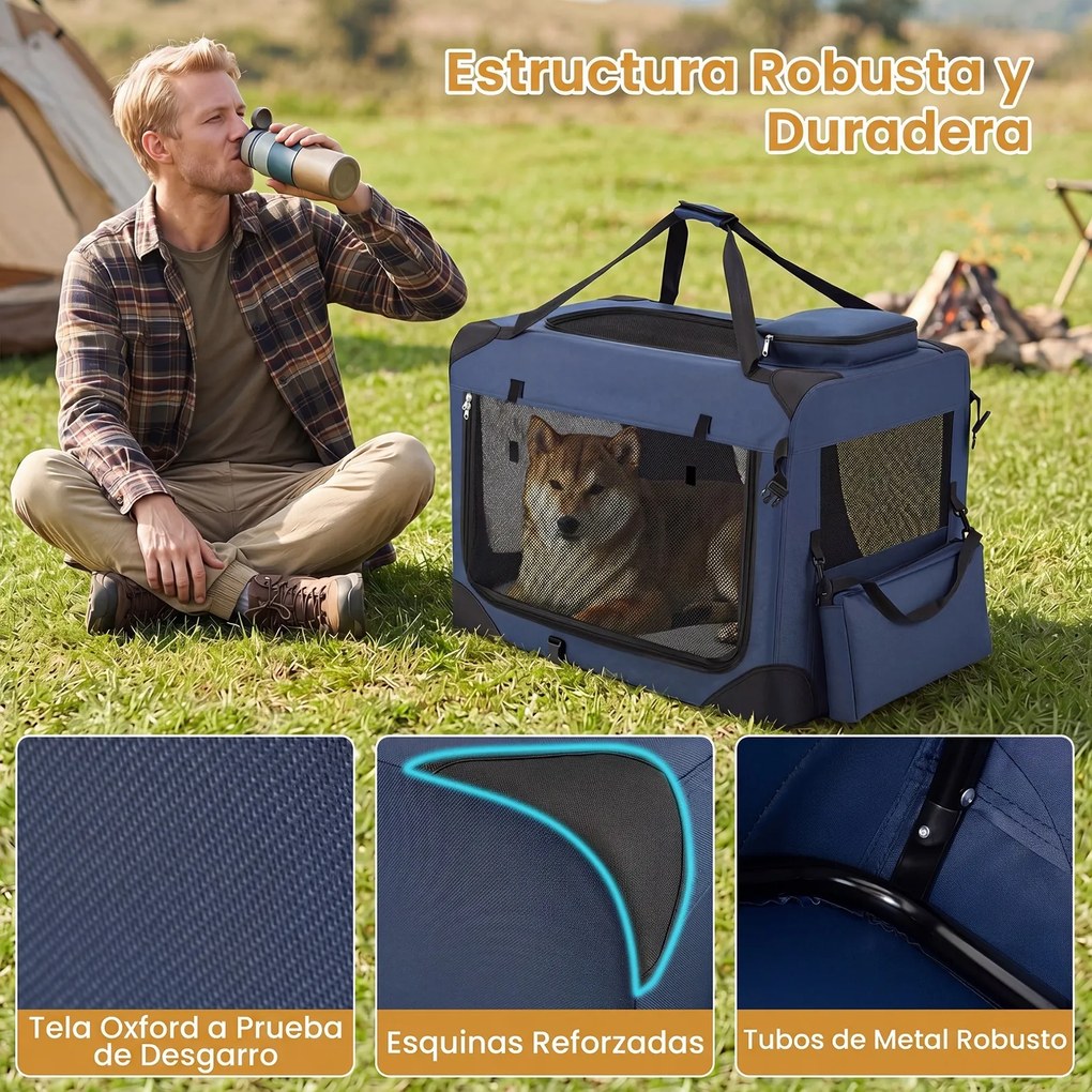 Transportadora dobrável tamanho L 83,5 x 58 x 58 cm para animais de estimação, com janelas de rede, 3 portas, cama felpuda e bolsos removíveis, para u