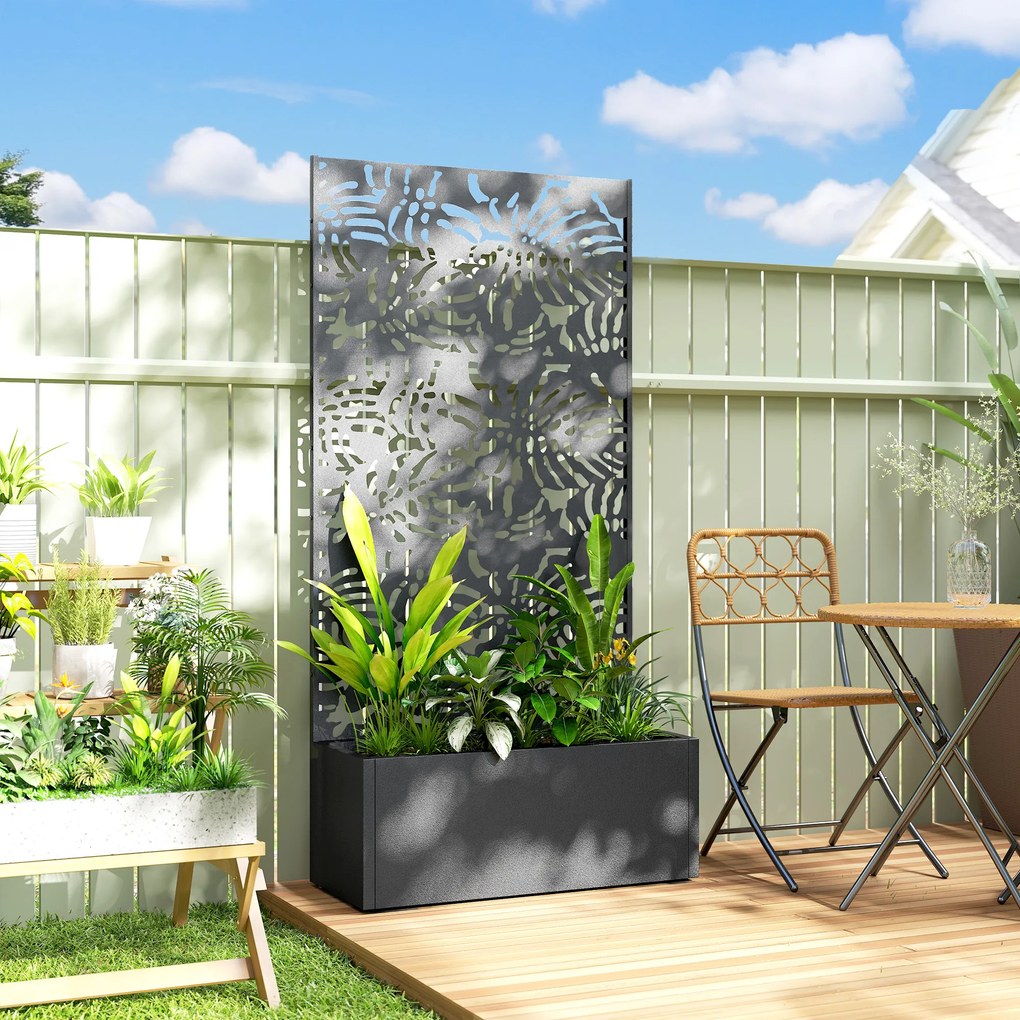 Floreira com treliça 90 x 35 x 180 cm, floreira com proteção contra olhares curiosos, para plantas trepadeiras, metal, preta