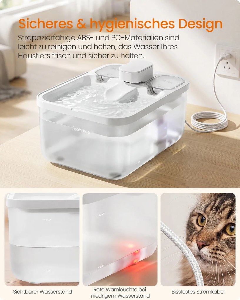 Beberouro para gatos , 4,5 L, silencioso 28,7 x 19,3 x 17,3 cm, com 3 filtros branco