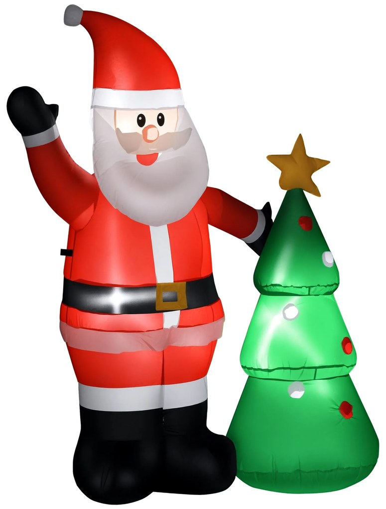 Pai Natal Inflável com Árvore de Natal com 3 Luzes LED e Inflador Elét