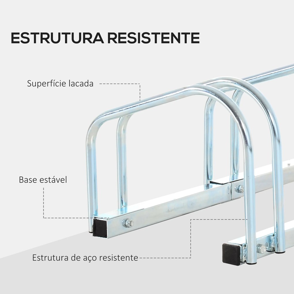 HOMCOM Estacionamento para 3 Bicicletas Suporte de Aço para Estacionar Bicicletas no Chão para Interior e Exterior 70,5x33x27cm Prata