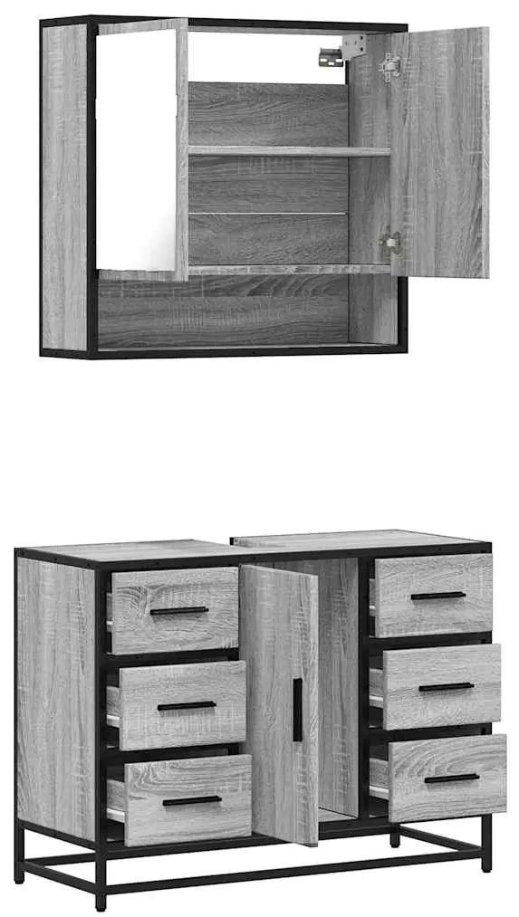 2 pcs conjunto móveis WC derivados de madeira sonoma cinza