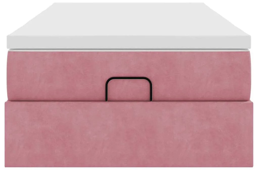 Estrutura de cama otomana com colchão rosa 90x200cm veludo