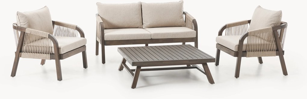 Conjunto de lounge para jardim em madeira de acácia Lu, conjunto de 4