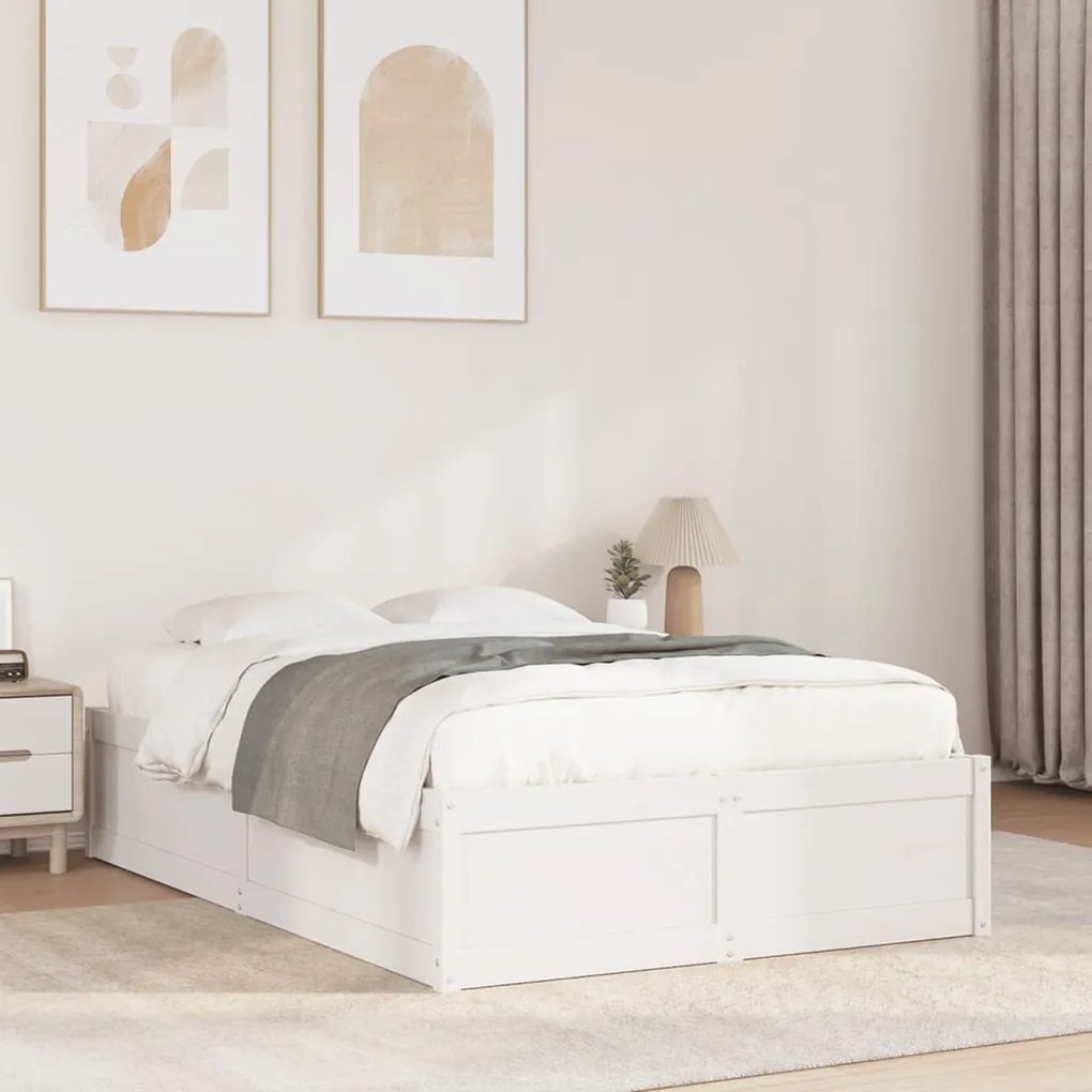 Cama sem colchão 120x190 cm madeira de pinho maciça branco