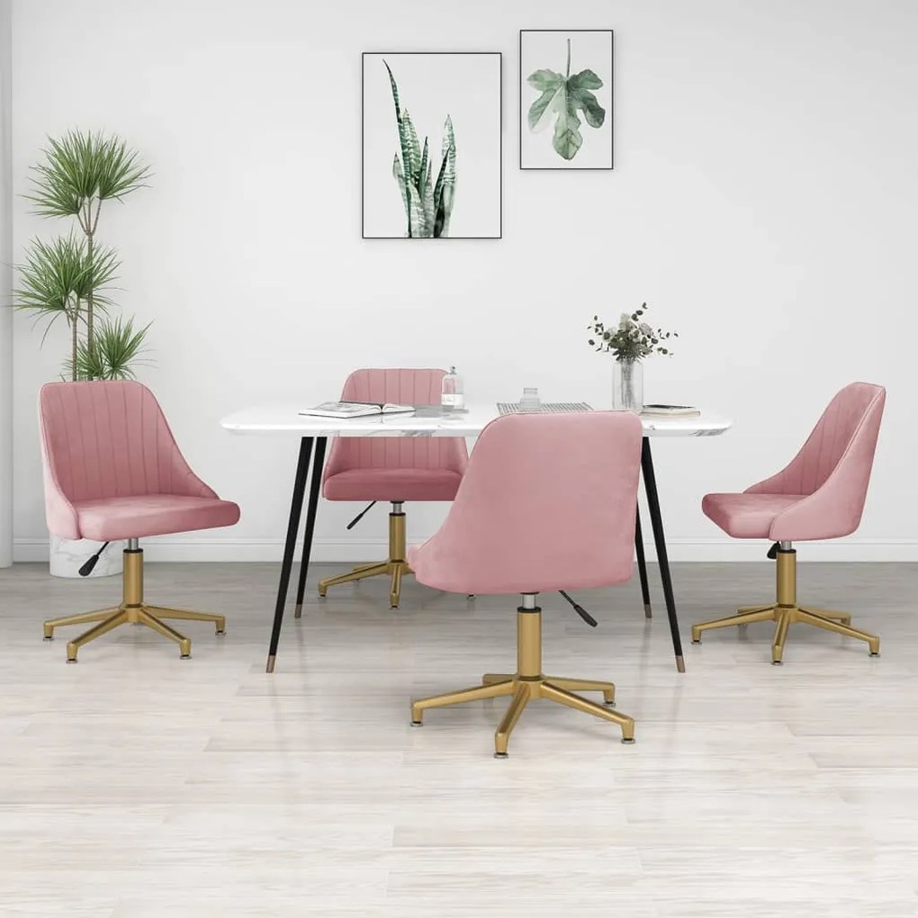 vidaXL Cadeiras de jantar giratórias 4 pcs veludo rosa