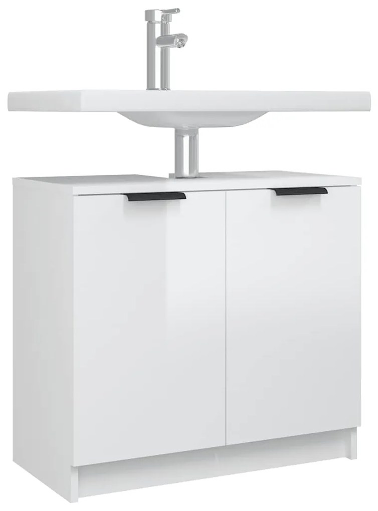 Armário casa de banho 64,5x33,5x59 cm madeira branco brilhante