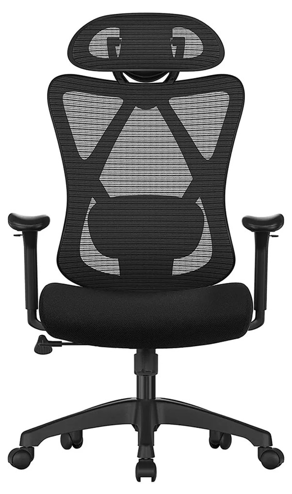 Cadeira de escritório SONGMICS, cadeira ergonômica para mesa, cadeira para computador, cadeira de malha, suporte lombar ajustável e apoio de cabeça, 150 kg, altura ajustável, preta OBN063B01