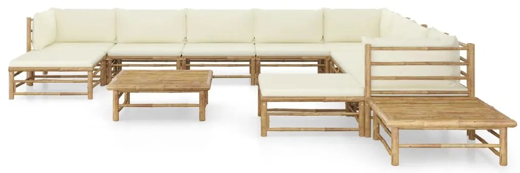 12 pcs conj. lounge p/ jardim bambu c/ almofadões branco nata