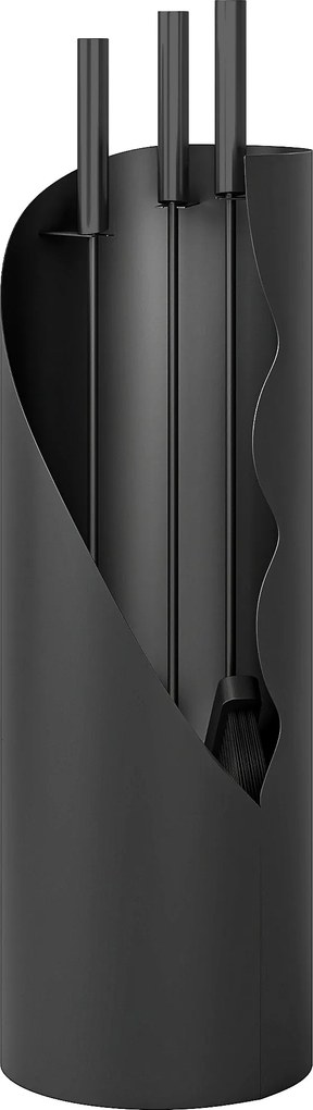 Conjunto de utensílios para lareira de 4 peças com vassoura, pá, atiçador e suporte, em metal, 20 x 20 x 65 cm, preto